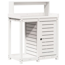 vidaXL Potting Table with Shelves Garden Potting Bench White Solid Wood Pine