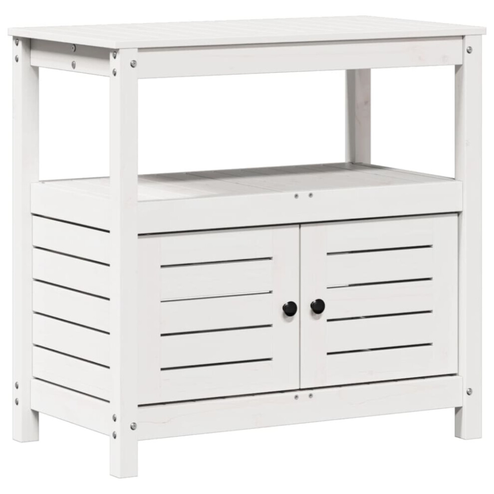 vidaXL Potting Table with Shelves Garden Potting Bench White Solid Wood Pine