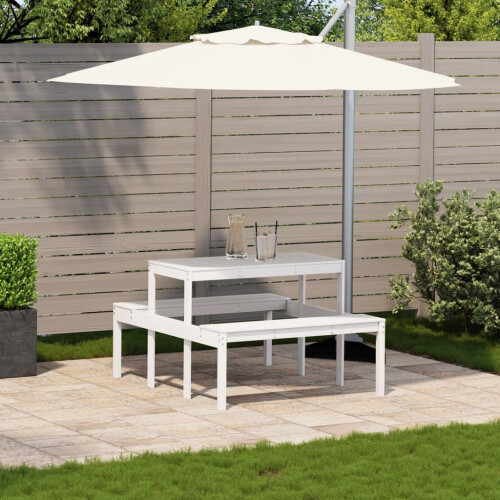 VidaXL vidaXL Picnic Table Outdoor Dining Table Garden Table White Solid Wood Pine 2
