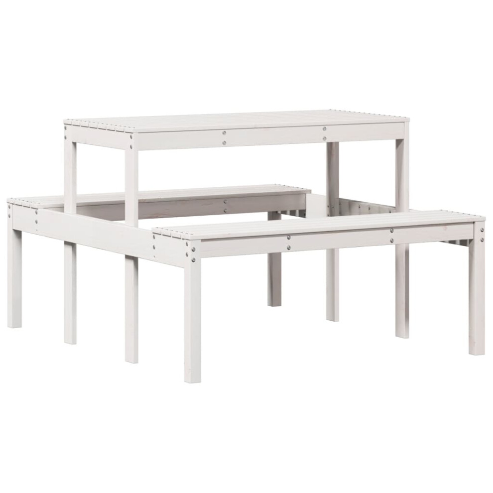 vidaXL Picnic Table Outdoor Dining Table Garden Table White Solid Wood Pine