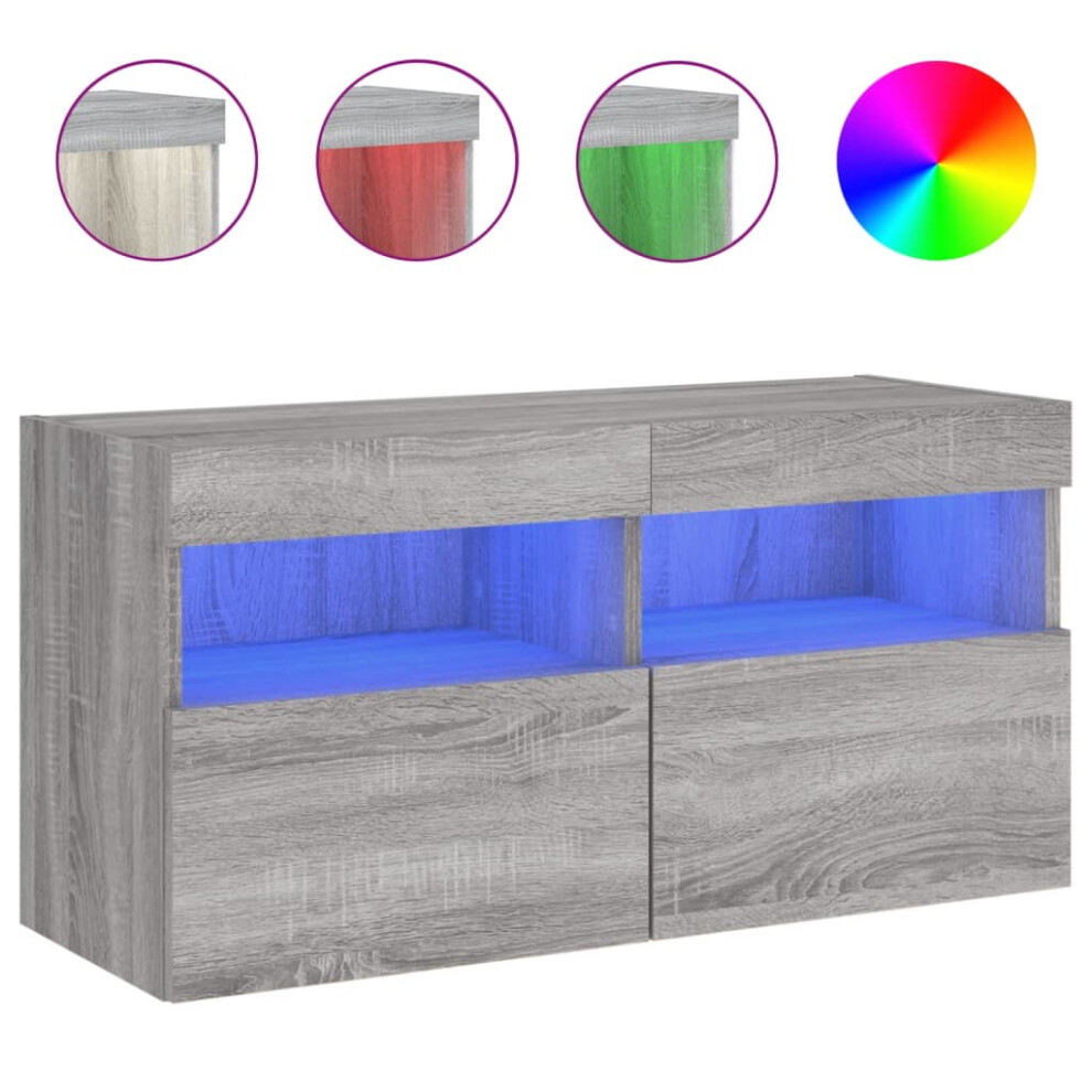 Vidaxl Tv Wall Cabinet With Led Lights Floating Tv Unit Tv Cabinet Grey Sonoma