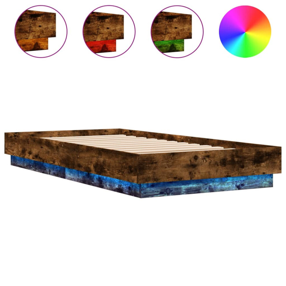 vidaXL Bed Frame with LED Lights Home Bed Base Smoked Oak 90x190 cm Single