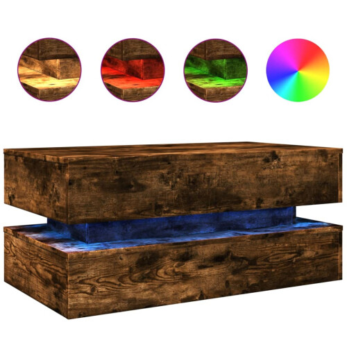 VidaXL vidaXL Coffee Table with LED Lights Hallway End Table Sofa Table Smoked Oak 1
