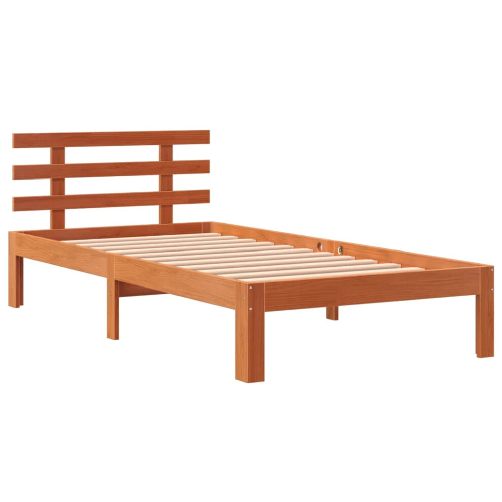 vidaXL Bed Frame with Headboard Wax Brown 90x190 cm Single Solid Wood Pine