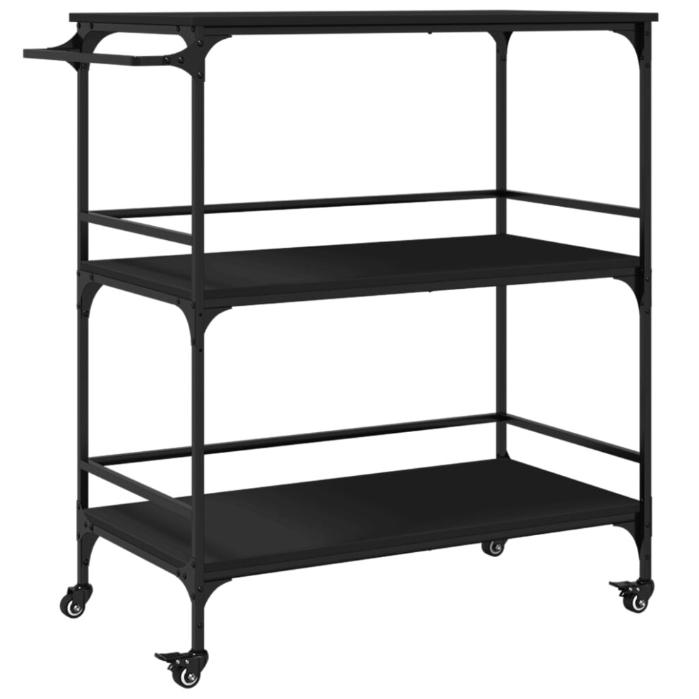 vidaXL Kitchen Trolley Rolling Cart Storage Cart Trolley Black Engineered Wood