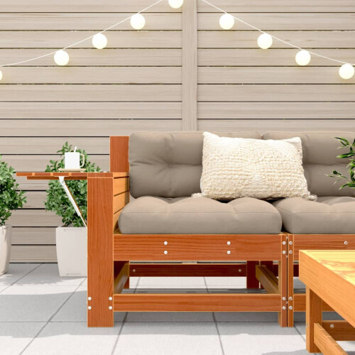 VidaXL vidaXL Garden Armrest Sofa with Side Table Couch Wax Brown Solid Wood Pine 2