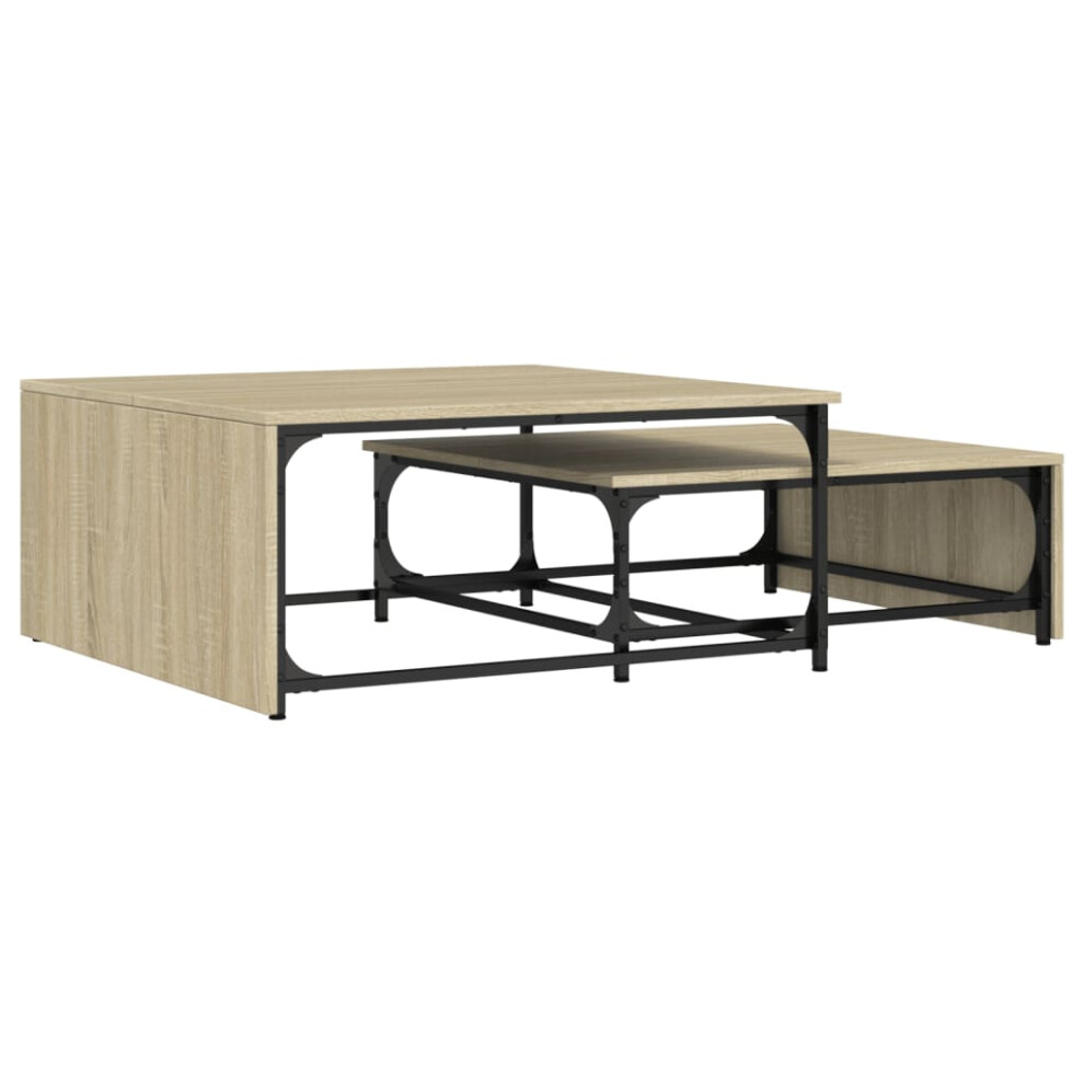 Vidaxl Nesting Coffee Tables Stand 2 Pcs Sonoma Oak Engineered Wood And Metal Brown