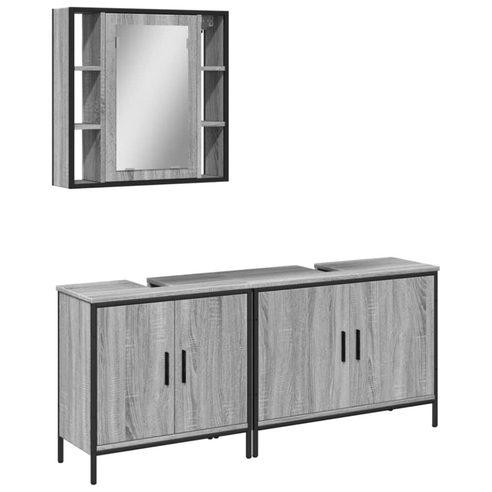 vidaXL Bathroom Cabinet Set 3 Piece Sink Cabinet Grey Sonoma Engineered Wood