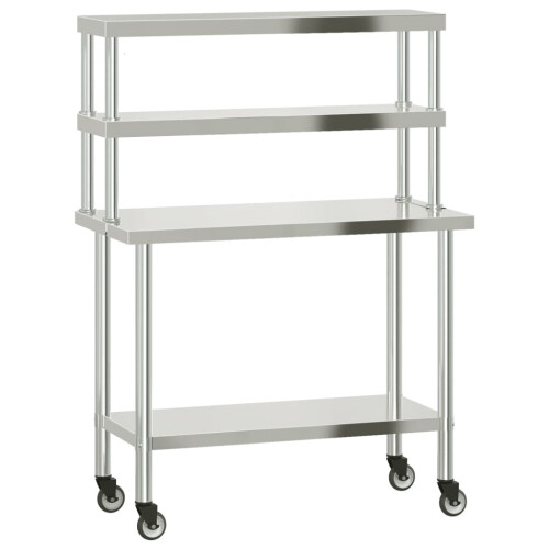 VidaXL vidaXL Kitchen Work Table with Overshelf Prep Catering Table Stainless Steel 1