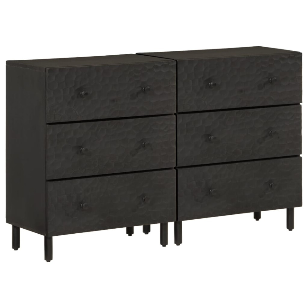 vidaXL Side Cabinets Storage Cupboard Sideboard 2 Pcs Black Solid Wood Mango