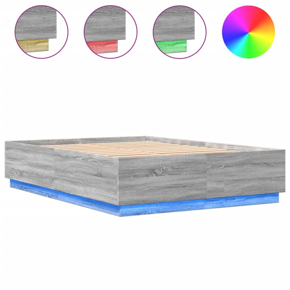 vidaXL Bed Frame with LED Lights Bed Grey Sonoma King Size Engineered Wood