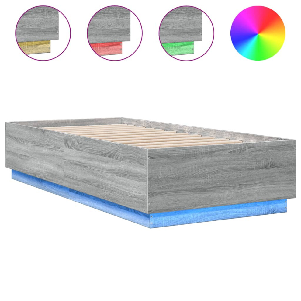 vidaXL Bed Frame with LED Lights Bed Grey Sonoma 90x200 cm Engineered Wood