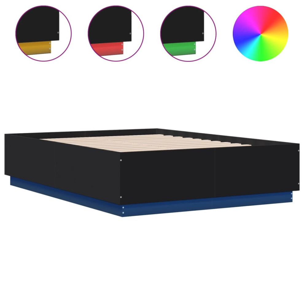 vidaXL Bed Frame with LED Lights Bed Base Black 140x190 cm Engineered Wood