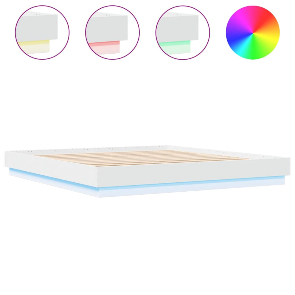 vidaXL Bed Frame with LED Lights Home Bed Base White 180x200 cm Super King