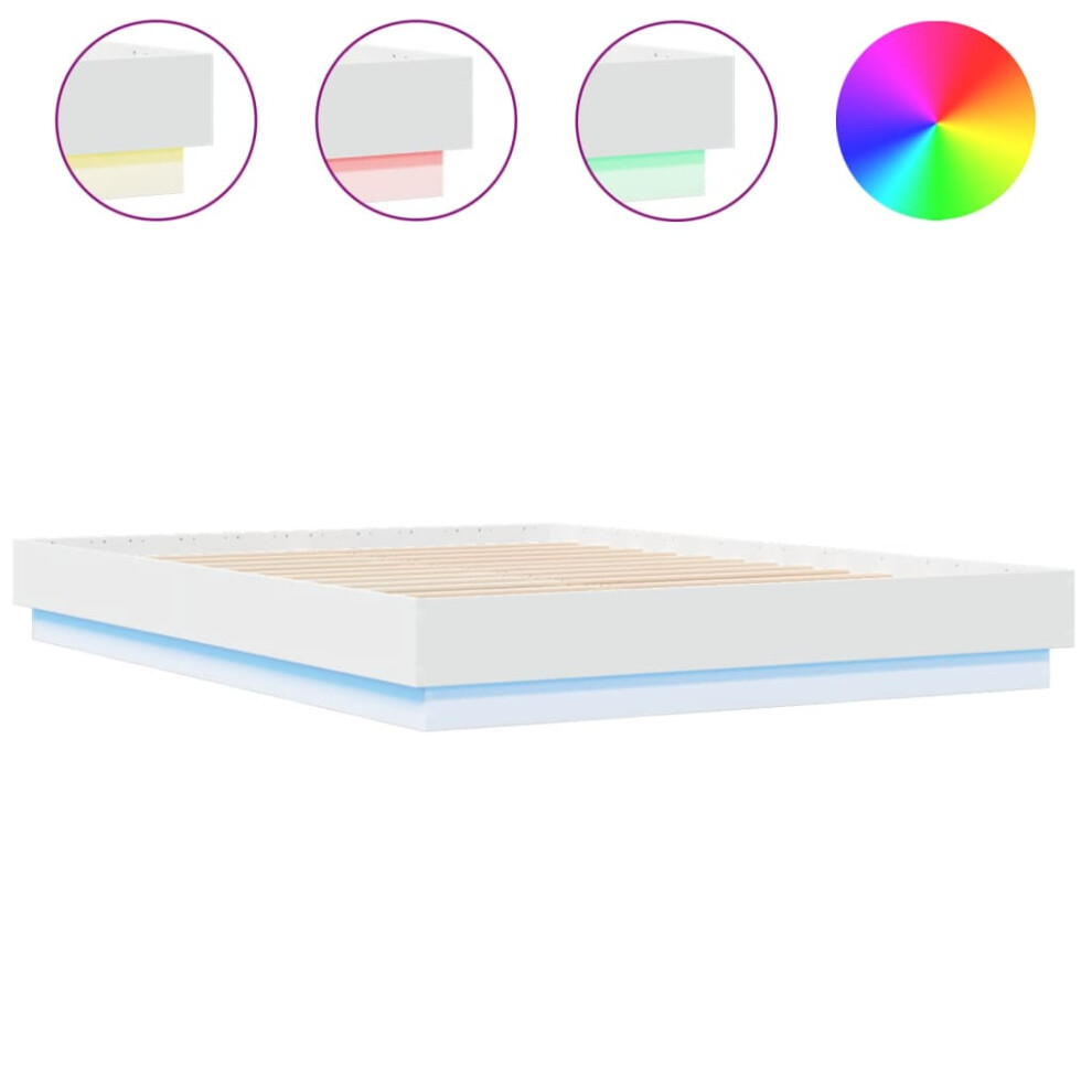 Vidaxl Bed Frame Bedroom Bed Base Bedstead With Led Lights White 160X200 Cm