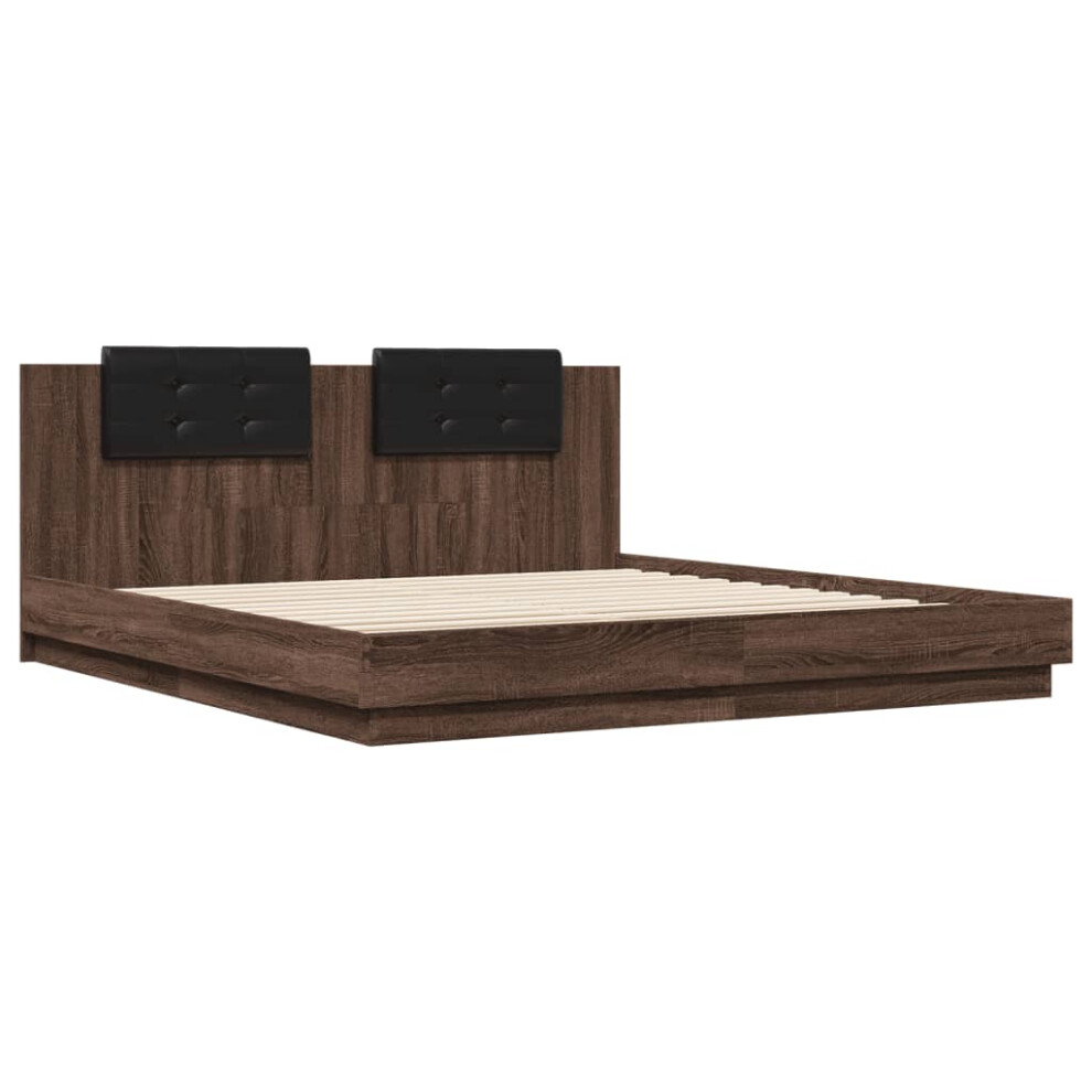 vidaXL Bed Frame with Headboard Bed Base Brown Oak 200x200cm Engineered Wood