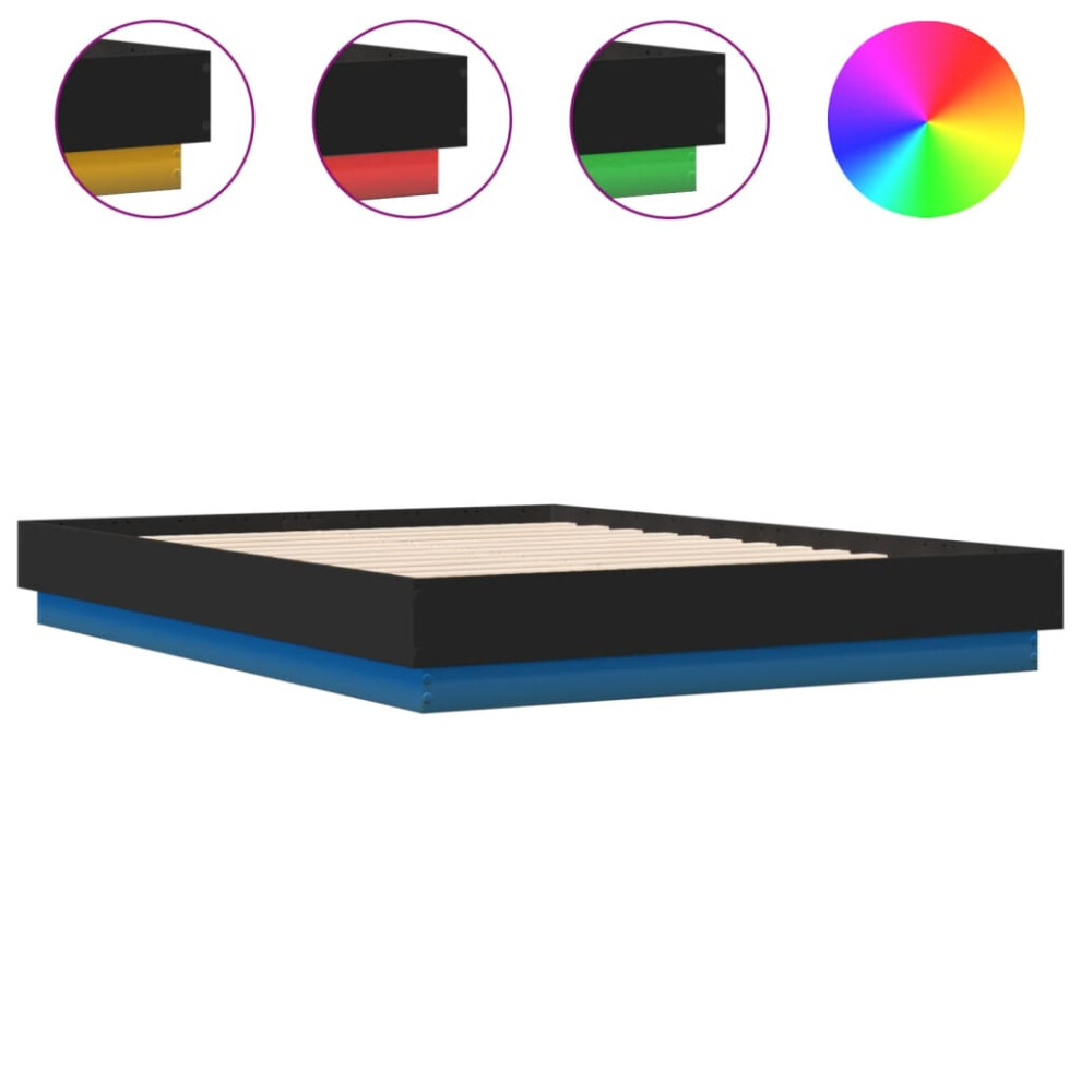 vidaXL Bed Frame with LED Lights Home Bed Base Black 120x190 cm Small Double