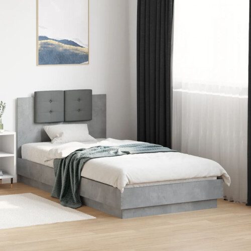 VidaXL vidaXL Bed Frame with Headboard Concrete Grey 90x190 cm Single Engineered Wood 2