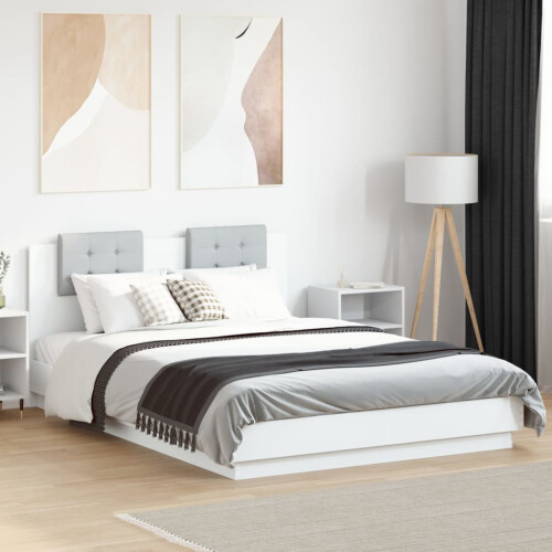 VidaXL vidaXL Bed Frame with Headboard White 150x200 cm King Size Engineered Wood 2