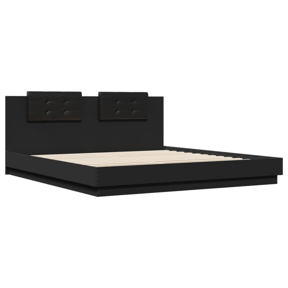 vidaXL Bed Frame with Headboard Home Bed Base Black 160x200 cm Engineered Wood