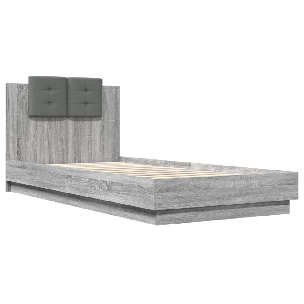 vidaXL Bed Frame with Headboard Bed Grey Sonoma 100x200 cm Engineered Wood