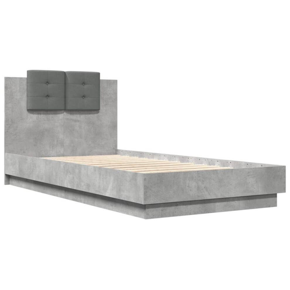 vidaXL Bed Frame with Headboard Concrete Grey 90x190 cm Single Engineered Wood