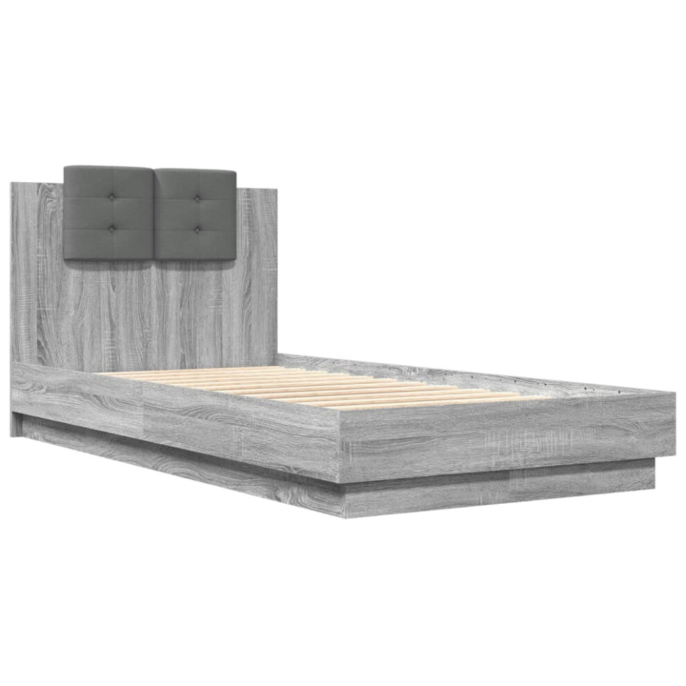 vidaXL Bed Frame with Headboard Grey Sonoma 90x190 cm Single Engineered Wood