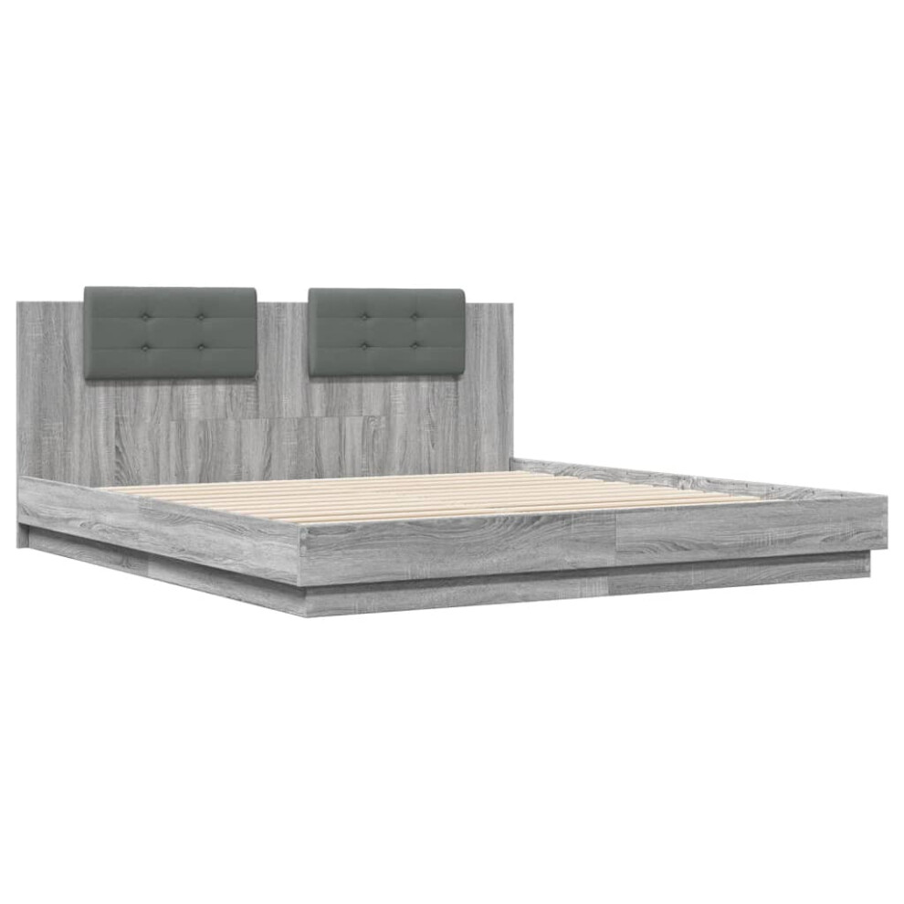 vidaXL Bed Frame with Headboard Bed Grey Sonoma 160x200 cm Engineered Wood