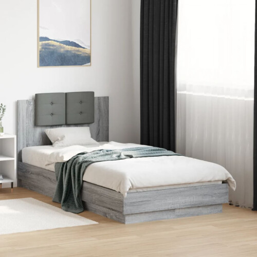 VidaXL vidaXL Bed Frame with Headboard Grey Sonoma 90x190 cm Single Engineered Wood 2