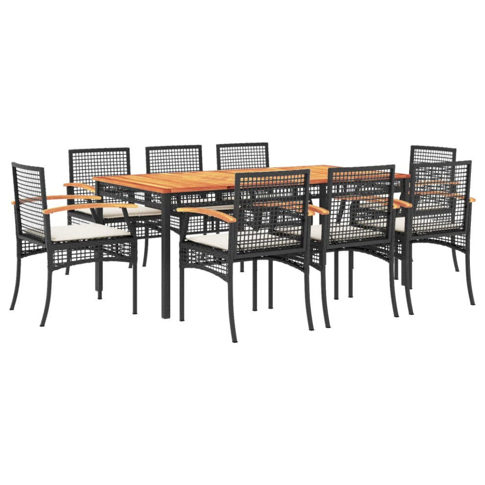 vidaXL Garden Dining Set 9 Piece with Cushions Outdoor Chair Black Poly Rattan