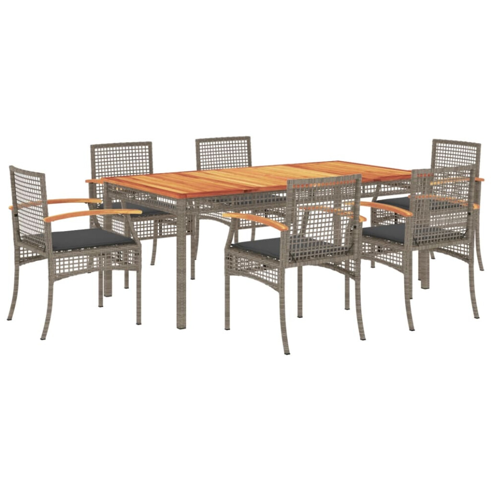 vidaXL Garden Dining Set 7 Piece with Cushions Outdoor Chair Grey Poly Rattan