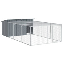 vidaXL Dog House with Run Dog Kennel Dog Crate Anthracite Galvanised Steel