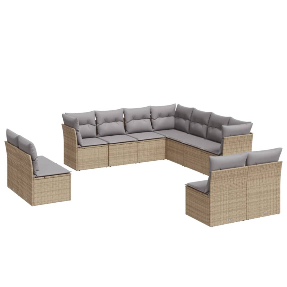 vidaXL Garden Sofa Set 11 Piece with Cushions Outdoor Sofa Beige Poly Rattan