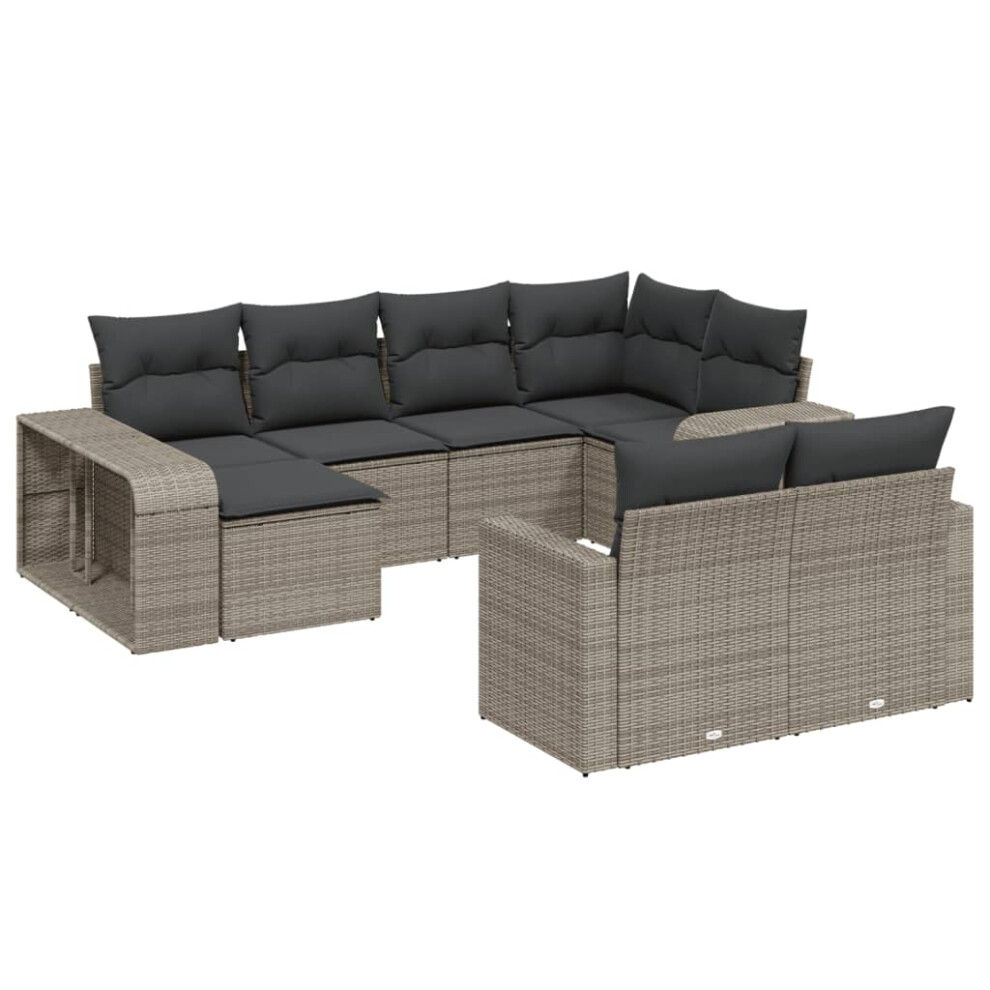 vidaXL Garden Sofa Set 10 Piece With Cushions Outdoor Sofa Grey Poly Rattan