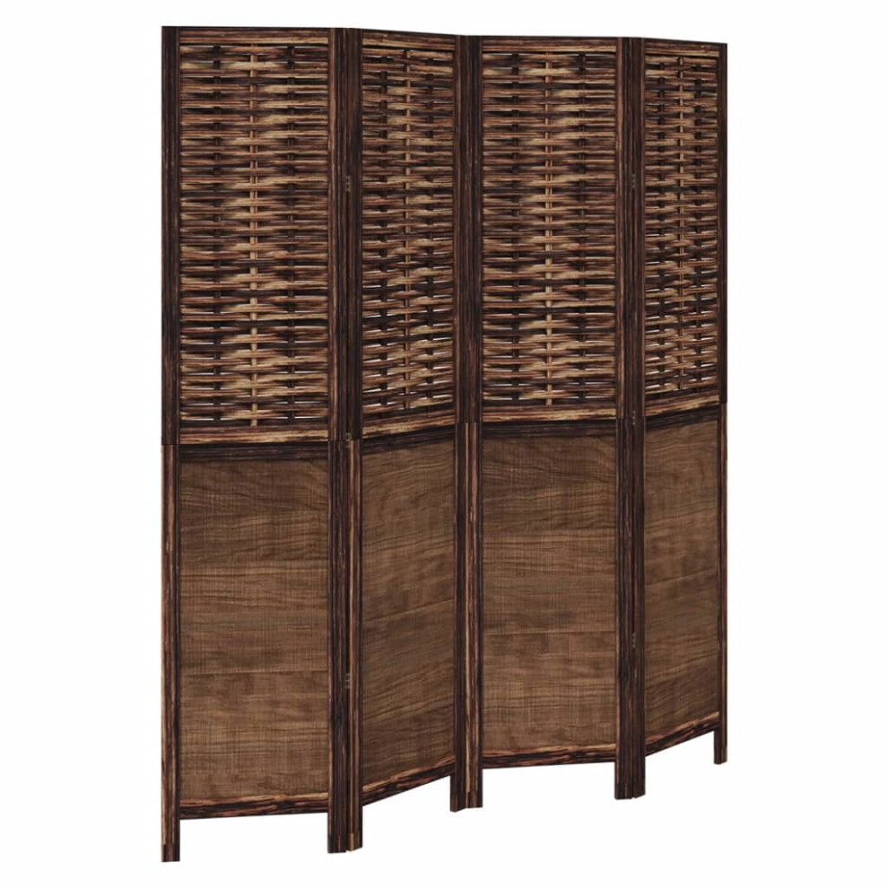 vidaXL Room Divider 4 Panels Privacy Screen Dark Brown Solid Wood Paulownia