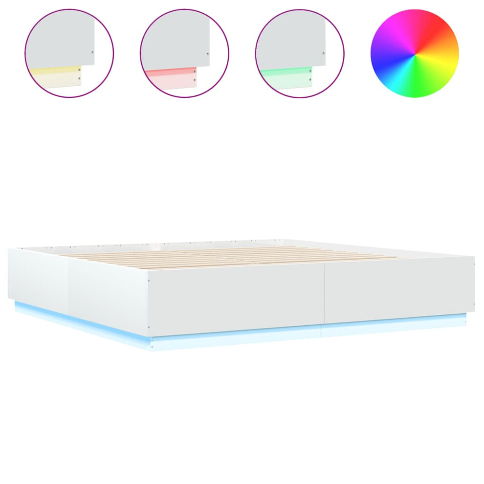 vidaXL Bed Frame With LED Lights White 180x200 Cm Super King Engineered Wood