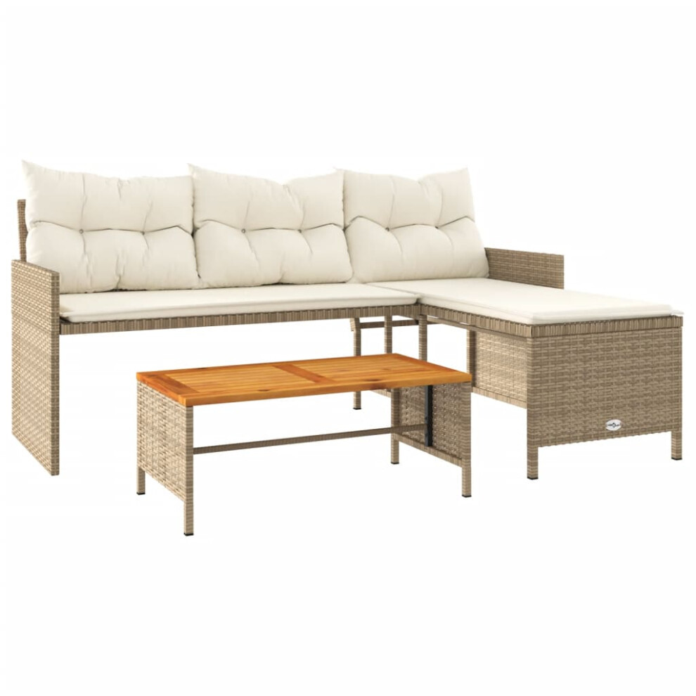 vidaXL Garden Sofa With Table And Cushions L-Shaped Sofa Beige Poly Rattan