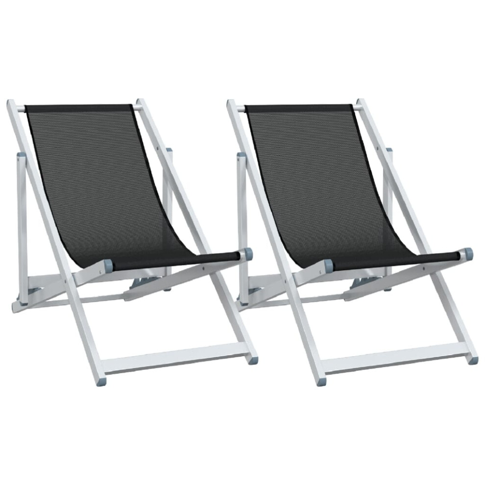 vidaXL Folding Beach Chairs Garden Chair 2 pcs Black Aluminium and Textilene