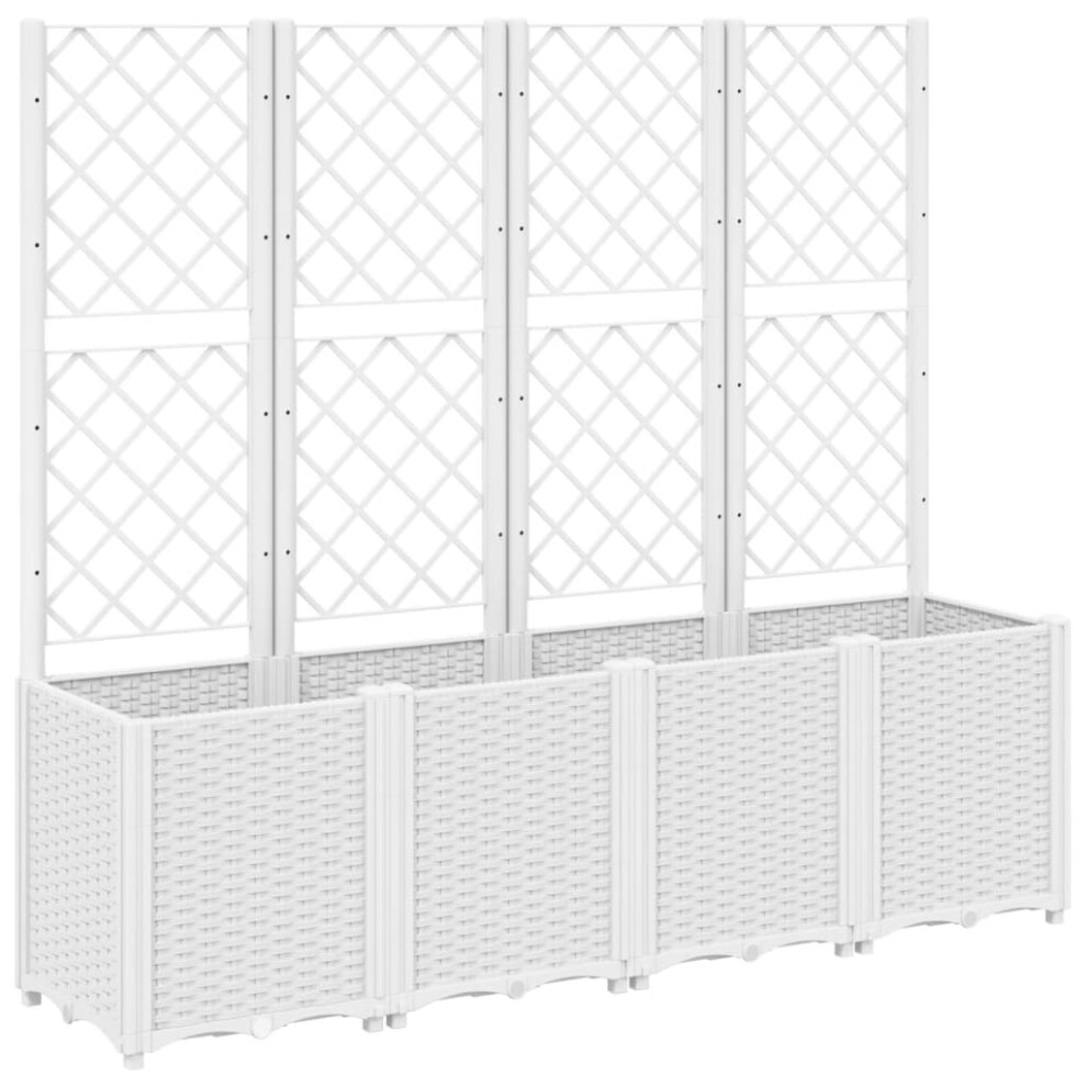 vidaXL Garden Planter with Trellis Outdoor Flower Pot Planter Pot Box White PP