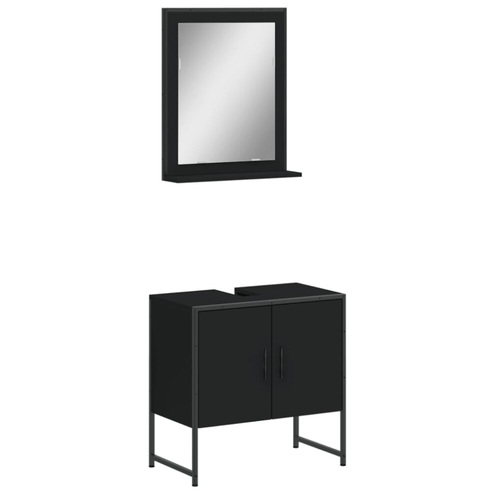 vidaXL Bathroom Cabinet Set 2 Piece Vanity Unit Cupboard Black Engineered Wood