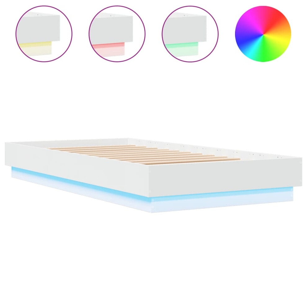 vidaXL Bed Frame with LED Lights Home Bed Base White 75x190 cm Small Single