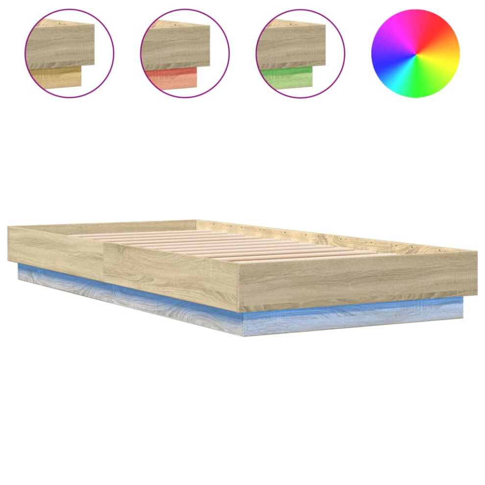 Vidaxl Bed Frame Home Bed Base Bedstead With Led Lights Sonoma Oak 100X200 Cm