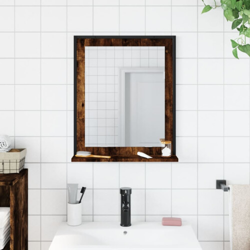 VidaXL vidaXL Bathroom Mirror with Shelf Bath Wall Mirror Smoked Oak Engineered Wood 2