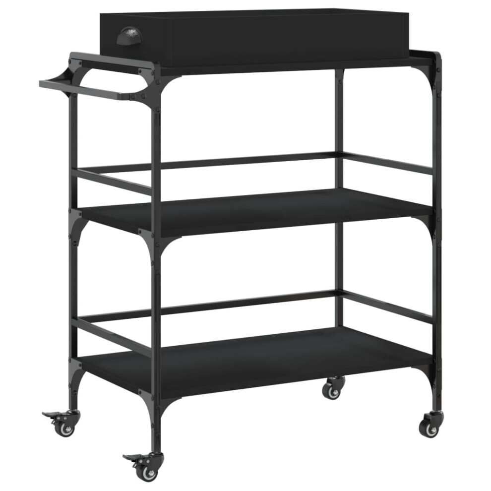 vidaXL Kitchen Trolley Rolling Cart Storage Cart Trolley Black Engineered Wood