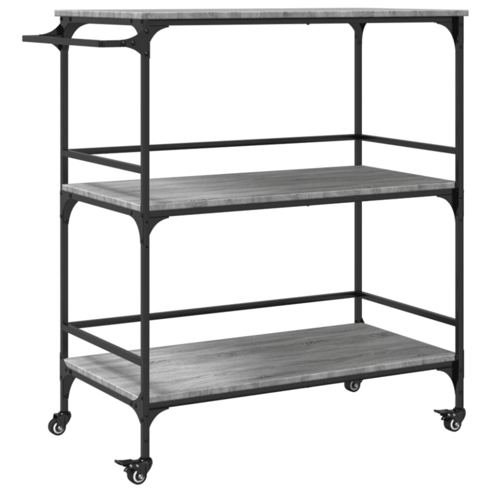 VIDAXL Kitchen Trolley in Grey Sonoma, 100.5x50x105 cm Engineered Wood Storage Cart with 4 Wheels - Image 2