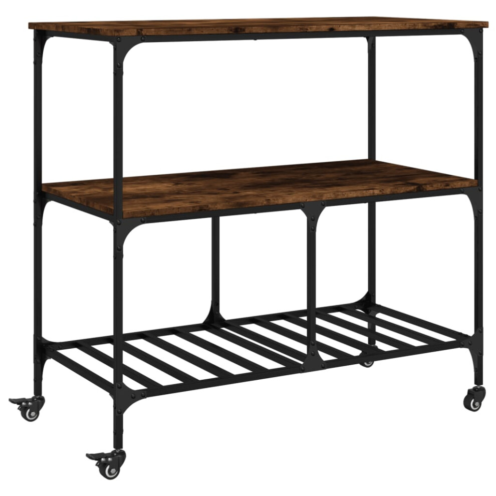 Vidaxl Kitchen Trolley Rolling Cart Storage Cart Smoked Oak Engineered Wood