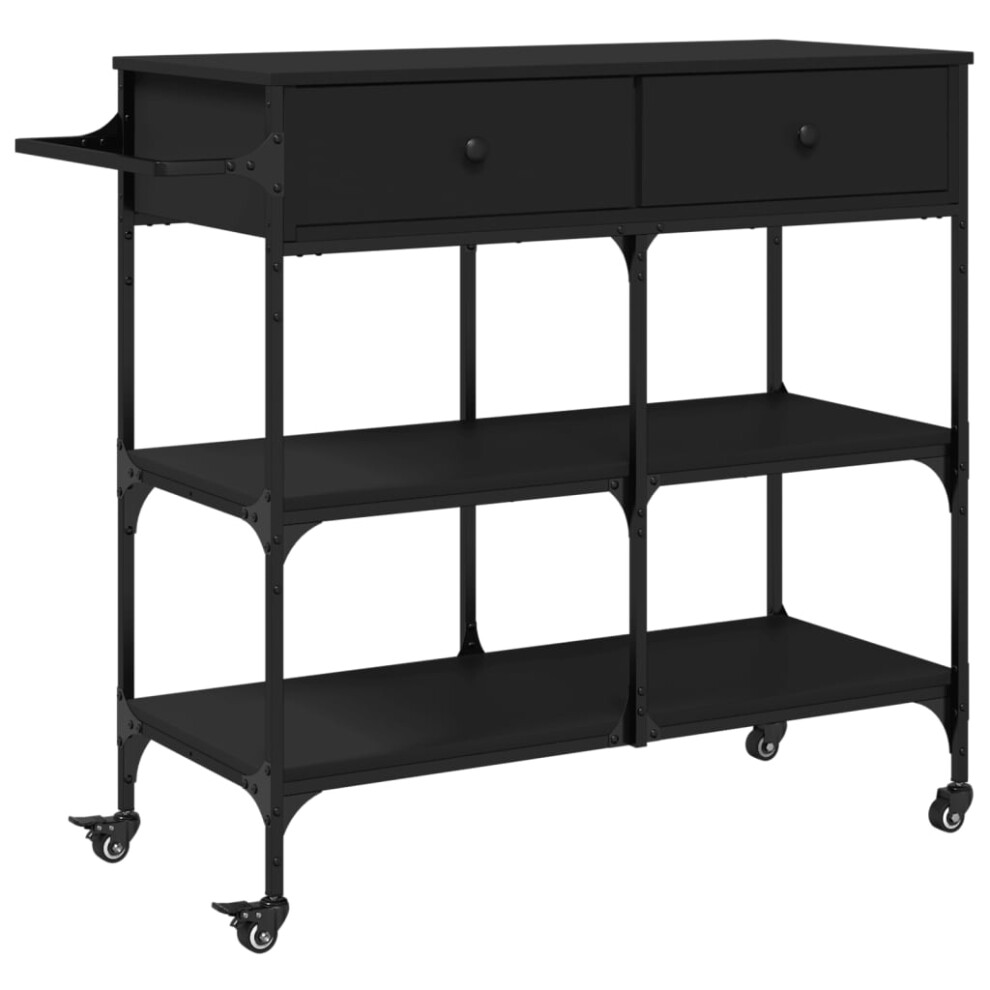 vidaXL Kitchen Trolley Rolling Cart Storage Cart Trolley Black Engineered Wood