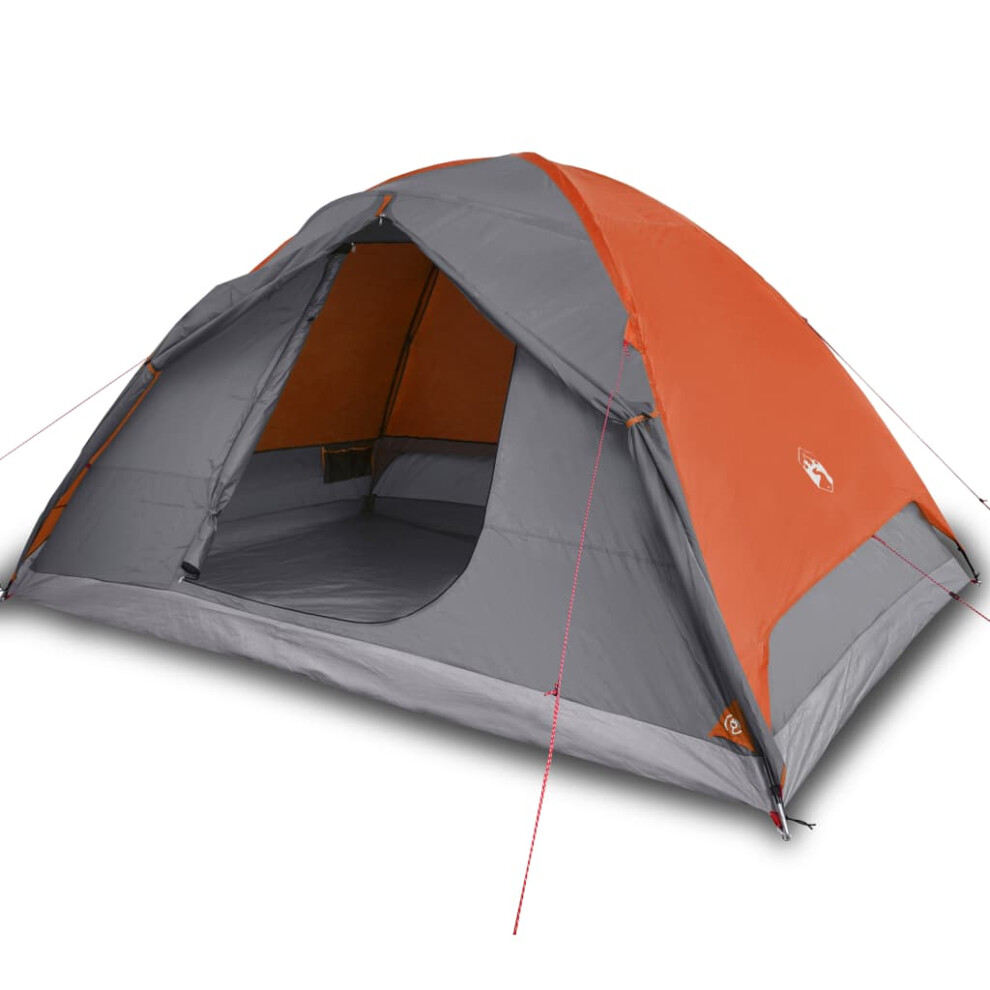 vidaXL Camping Tent 6 Persons Portable Dome Tent Grey and Orange 190T Taffeta