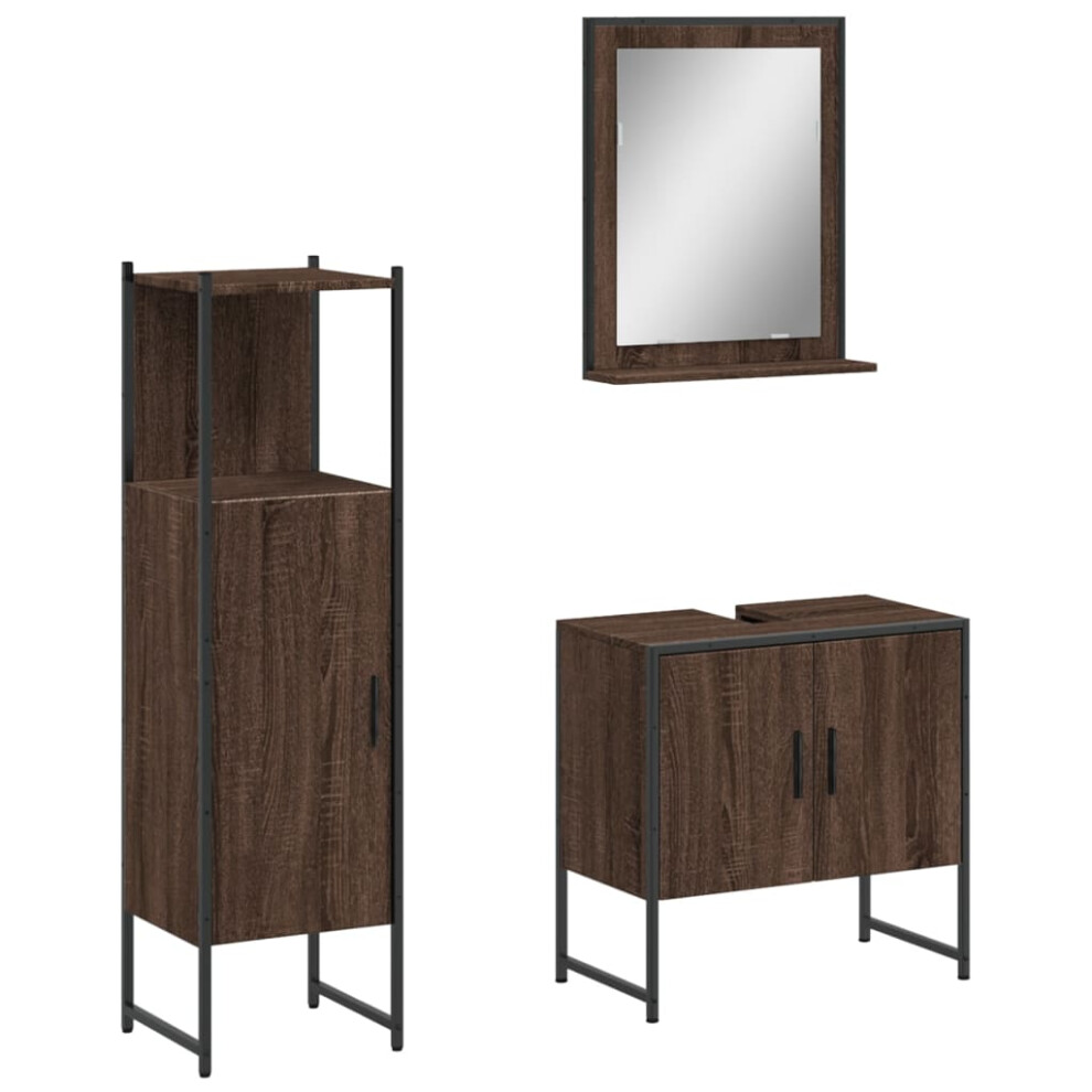 vidaXL Bathroom Cabinet Set 3 Piece Sink Cabinet Brown Oak Engineered Wood