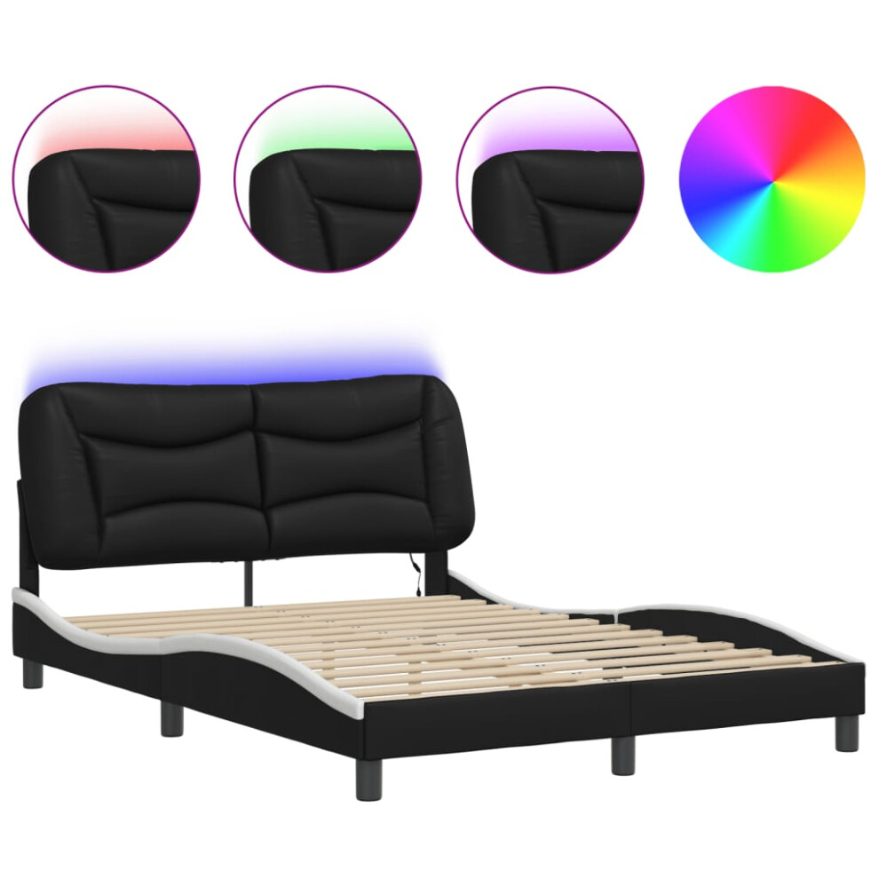 vidaXL Bed Frame with LED Lights Bed Black and White 120x200 cm Faux Leather